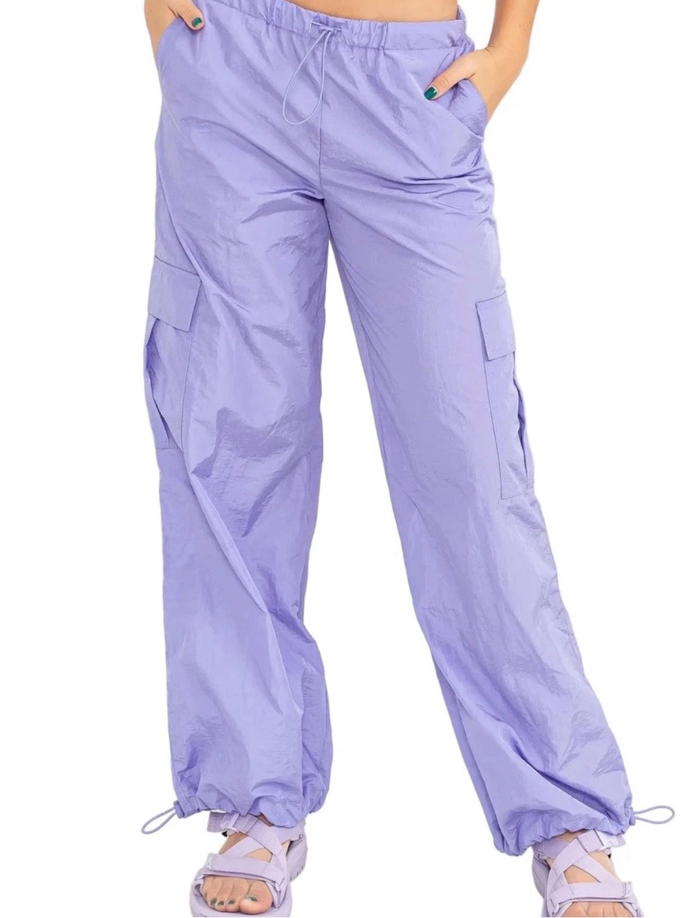 Boutique Style Lavender Cargo Windbreaker Pants - Women